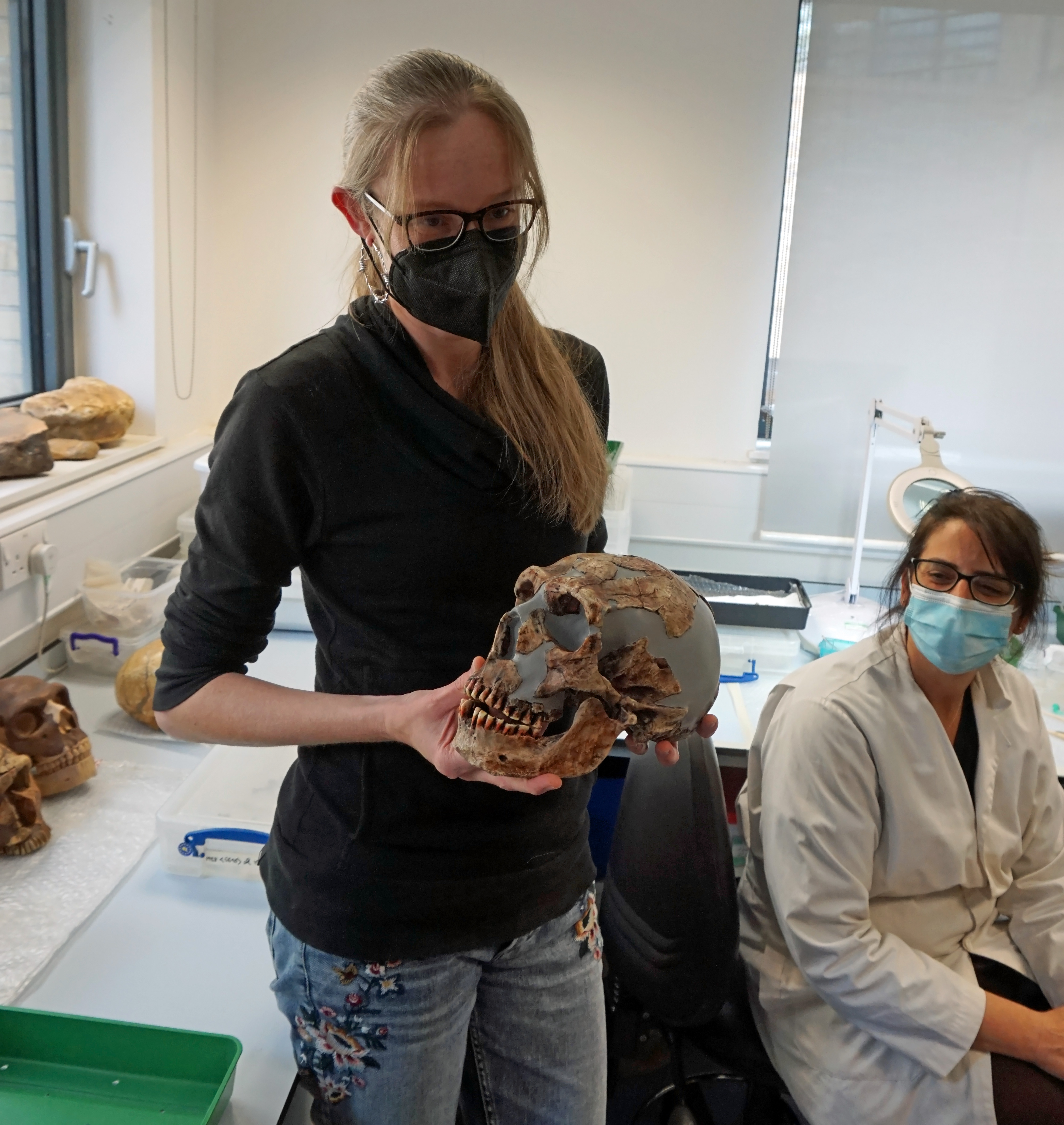 Dr Emma Pomeroy with skull